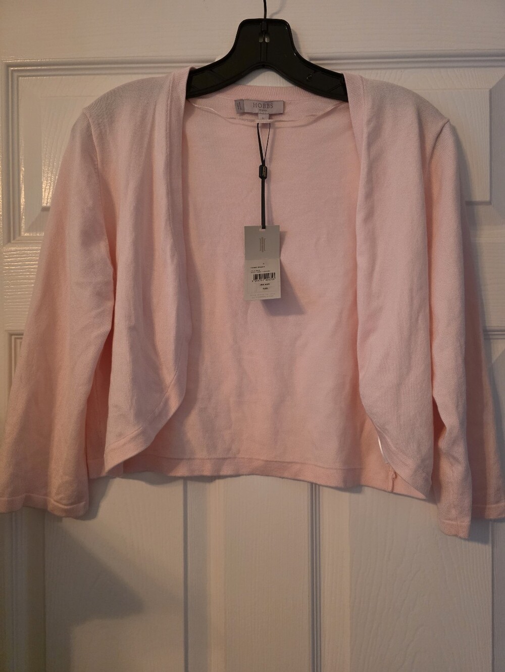 NWT Hobbs Pale Pink Cropped Open-Front Cardigan